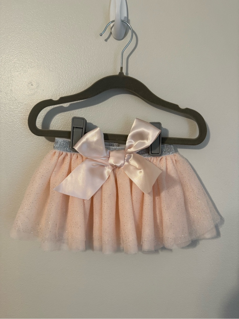 Baby Essentials Pale Pink Sparkle Tulle Diaper Cover with Satin Bow